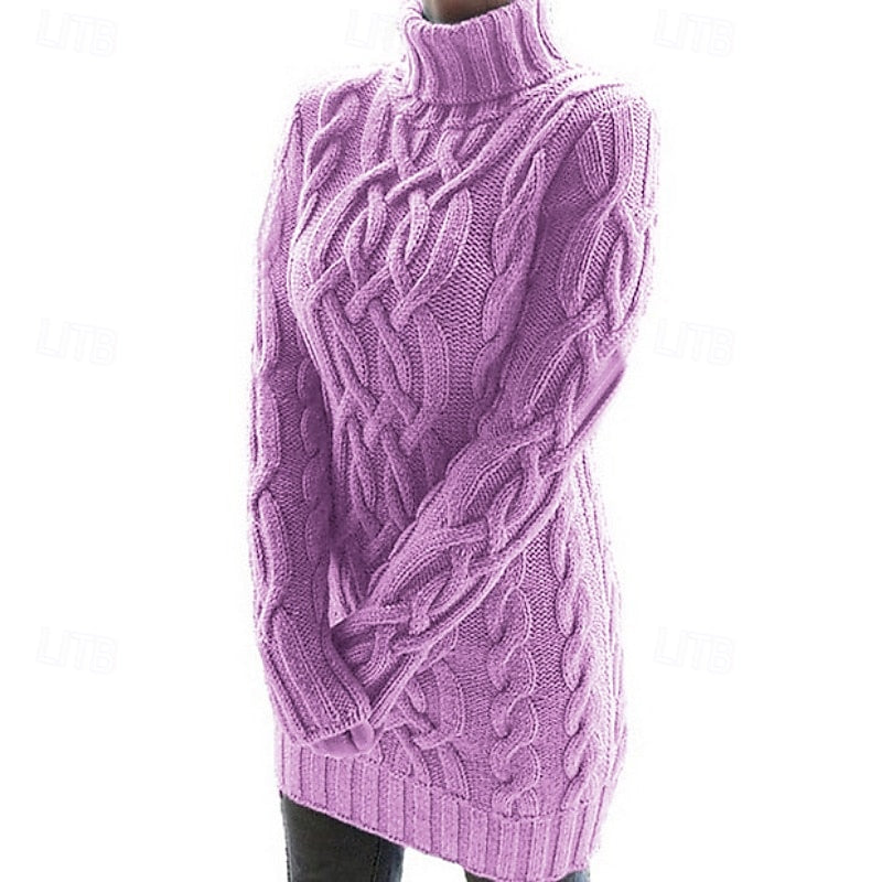 Olivia Lewis | Cable-Knit Turtleneck Sweater Dress