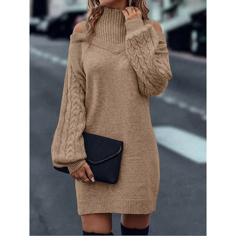 Freya Harrison | Cold-Shoulder Turtleneck Sweater Dress
