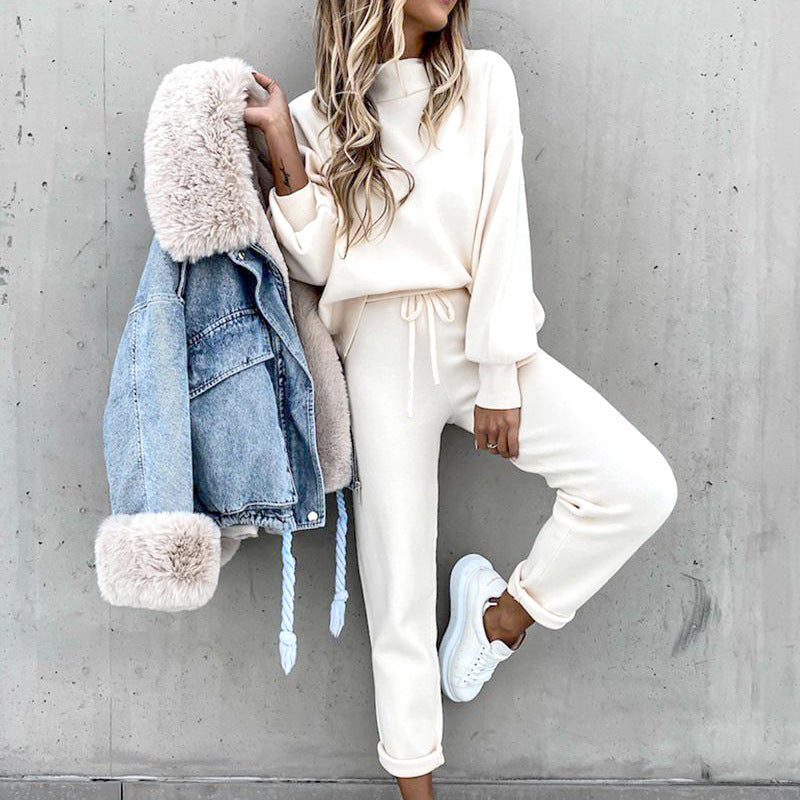 Felicity Ashworth | Cream Ribbed Knit Two-Piece Loungewear Set