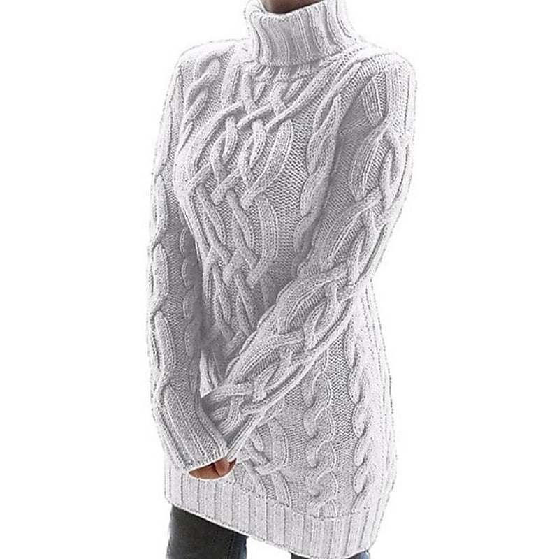Olivia Lewis | Cable-Knit Turtleneck Sweater Dress